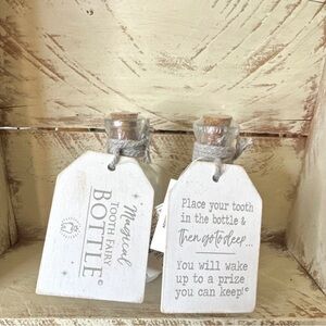 Adams & Co. Tooth Fairy Decorative Glass Bottles Set of 2, Clear/Gray/White